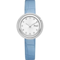 Cópia Piaget Possession Relógio feminino com mostrador prateado e pulseira de couro com diamante G0A48080