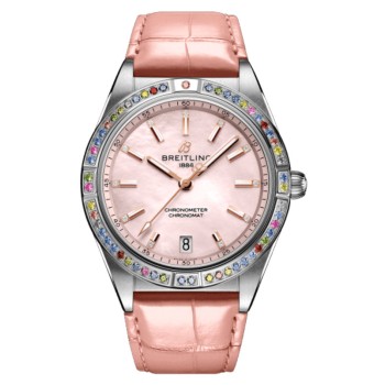 Réplica Breitling Chronomat Automático 36 Mar do Sul Rosa Mostrador Pulseira de Couro Relógio Feminino G10380BB1K1P1