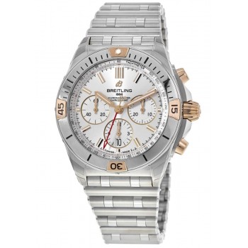 Réplica Breitling Chronomat B01 42 Silver Chronograph Dial Rose Gold & amp; Relógio masculino de aço IB0134101G1A1