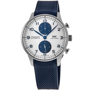 Réplica IWC Portugieser Cronógrafo Automático Mostrador Branco Pulseira De Borracha Relógio Masculino IW371620