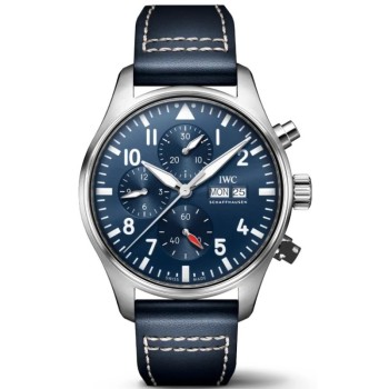 Réplica IWC Pilot's Chronograph Blue Dial Leather Strap Relógio Masculino IW378003