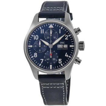 Cópia IWC Pilot's Chronograph Blue Dial Leather Strap Relógio masculino IW388101