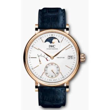 Réplica IWC Portofino Ferida à Mão Fase da Lua Mostrador Branco Pulseira de Couro Relógio Masculino IW516409