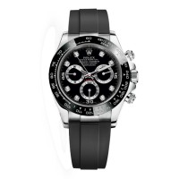 Relógio masculino Rolex Cosmograph Daytona falso com mostrador de diamante preto e pulseira de borracha M116519LN-0025