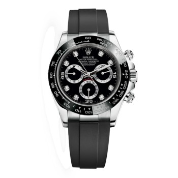 Relógio masculino Rolex Cosmograph Daytona falso com mostrador de diamante preto e pulseira de borracha M116519LN-0025