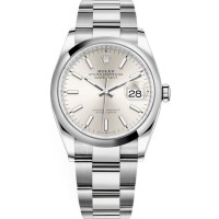 Copiar relógio feminino Rolex Datejust 36 com mostrador prateado em aço inoxidável M126200-0002