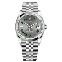 Réplica Rolex Datejust 36 aço inoxidável ardósia mostrador romano relógio feminino M126200-0017