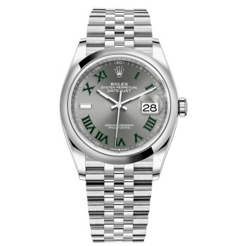 Réplica Rolex Datejust 36 aço inoxidável ardósia mostrador romano relógio feminino M126200-0017