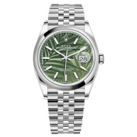 Cópia Rolex Datejust 36 aço inoxidável verde oliva com mostrador com motivo de palma relógio feminino M126200-0019