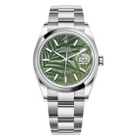 Relógio feminino Rolex Datejust 36 de aço inoxidável verde oliva com motivo de palma mostrador M126200-0020