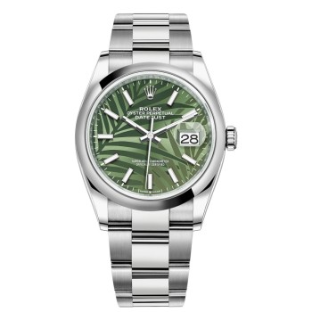 Relógio feminino Rolex Datejust 36 de aço inoxidável verde oliva com motivo de palma mostrador M126200-0020