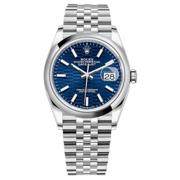 Réplica Rolex Datejust 36 em aço inoxidável com mostrador azul canelado relógio feminino M126200-0021