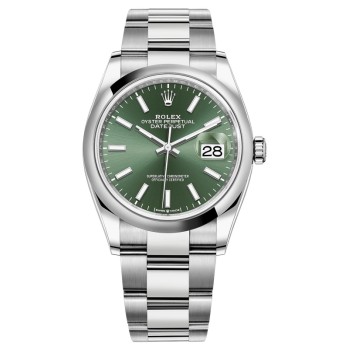 Réplica Rolex Datejust 36 em aço inoxidável com mostrador verde menta relógio feminino M126200-0024