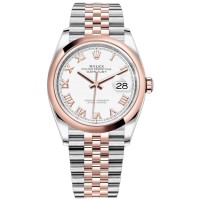 Réplica Rolex Datejust 36 em aço e amp; Relógio feminino Everose ouro branco com mostrador romano M126201-0015