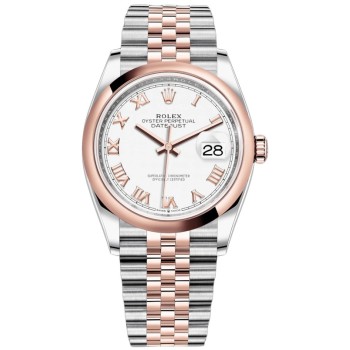 Réplica Rolex Datejust 36 em aço e amp; Relógio feminino Everose ouro branco com mostrador romano M126201-0015