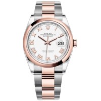 Cópia Rolex Datejust 36 Aço e amp; Relógio feminino Everose ouro branco com mostrador romano M126201-0016