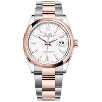 Rolex Datejust 36 falso em aço e amp; Relógio feminino Everose com mostrador branco dourado M126201-0018