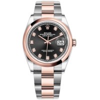 Rolex Datejust 36 falso em aço e amp; Relógio feminino Everose ouro preto com mostrador diamante M126201-0020