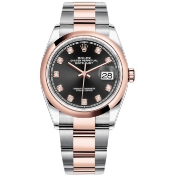 Rolex Datejust 36 falso em aço e amp; Relógio feminino Everose ouro preto com mostrador diamante M126201-0020