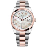 Cópia Rolex Datejust 36 Aço e amp; Relógio feminino Everose ouro madrepérola com mostrador diamante M126201-0022