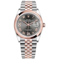 Rolex Datejust 36 falso em aço e amp; Relógio feminino Everose Gold Slate Diamond Pave com mostrador romano M126201-0023