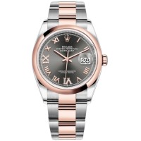 Réplica Rolex Datejust 36 em aço e amp; Relógio feminino Everose Gold Slate Diamond Pave com mostrador romano M126201-0024