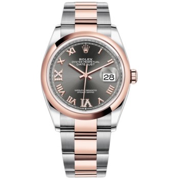 Réplica Rolex Datejust 36 em aço e amp; Relógio feminino Everose Gold Slate Diamond Pave com mostrador romano M126201-0024