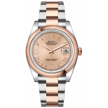 Réplica Rolex Datejust 36 em aço e amp; Relógio feminino Everose Gold Rose Diamond Pave com mostrador romano M126201-0028