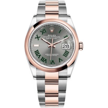 Réplica Rolex Datejust 36 em aço e amp; Relógio feminino Everose Gold Slate Roman Wimbledon com mostrador M126201-0030