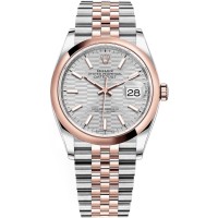 Réplica Rolex Datejust 36 em aço e amp; Relógio feminino Everose Gold Silver com motivo canelado M126201-0033