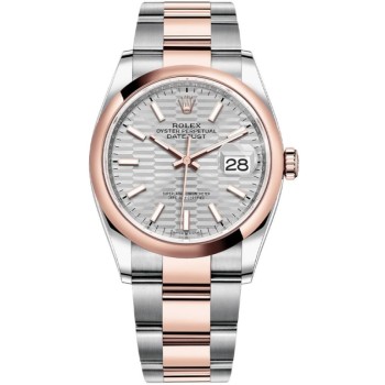 Cópia Rolex Datejust 36 Aço e amp; Relógio feminino Everose Gold Silver com motivo canelado M126201-0034