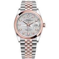 Rolex Datejust 36 falso em aço e amp; Relógio feminino Everose Gold Silver Palm-Motif Diamond Dial M126201-0037