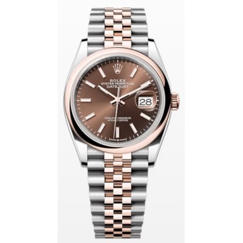 Rolex Datejust 36 falso em aço e amp; Relógio feminino Everose com mostrador dourado e chocolate M126201-0043