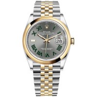 Cópia Rolex Datejust 36 Aço e amp; Relógio feminino com mostrador romano em ardósia em ouro amarelo M126203-0035