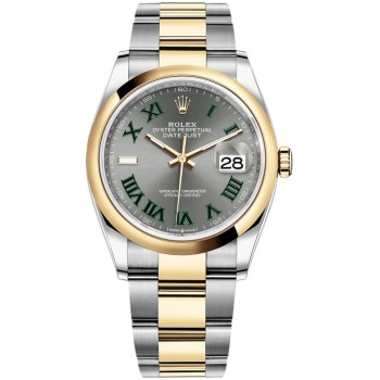 Rolex Datejust 36 falso em aço e amp; Relógio feminino com mostrador romano em ardósia em ouro amarelo M126203-0036