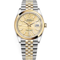 Rolex Datejust 36 falso em aço e amp; Relógio feminino em ouro amarelo com motivo de palma dourada M126203-0037