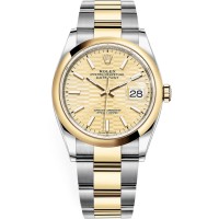 Rolex Datejust 36 falso em aço e amp; Relógio feminino com mostrador canelado dourado em ouro amarelo M126203-0040