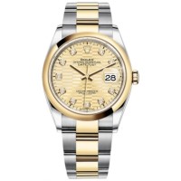 Réplica Rolex Datejust 36 em aço e amp; Relógio feminino em ouro amarelo com motivo canelado e diamante com mostrador M126203-0046