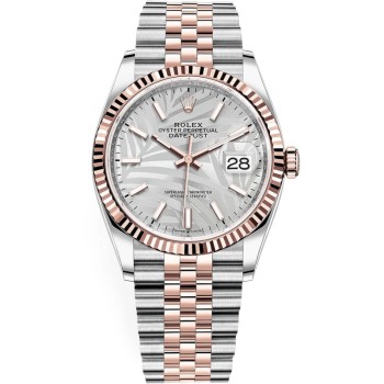 Rolex Datejust 36 falso em aço e amp; Relógio feminino Everose Gold Silver Palm-Motif com mostrador M126231-0031