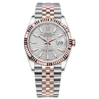 Rolex Datejust 36 falso em aço e amp; Relógio feminino Everose Gold Silver com motivo canelado M126231-0033