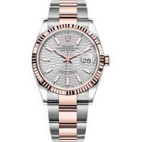 Réplica Rolex Datejust 36 em aço e amp; Relógio feminino Everose Gold Silver com motivo canelado M126231-0034