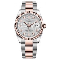 Rolex Datejust 36 falso em aço e amp; Relógio feminino Everose Gold Silver Palm-Motif Diamond Dial M126231-0038