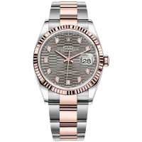 Réplica Rolex Datejust 36 em aço e amp; Relógio feminino Everose Gold Slate com motivo canelado e mostrador de diamante M126231-0042