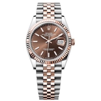 Cópia Rolex Datejust 36 Aço e amp; Relógio feminino Everose com mostrador dourado e chocolate M126231-0043