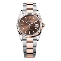 Rolex Datejust 36 falso em aço e amp; Relógio feminino Everose com mostrador dourado e chocolate M126231-0044