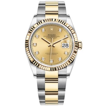 Réplica Rolex Datejust 36 em aço e amp; Relógio feminino com mostrador de diamante champanhe em ouro amarelo M126233-0018