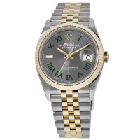 Cópia Rolex Datejust 36 Aço e amp; Relógio feminino jubileu com mostrador Wimbledon em ardósia em ouro amarelo M126233-0035