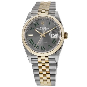 Cópia Rolex Datejust 36 Aço e amp; Relógio feminino jubileu com mostrador Wimbledon em ardósia em ouro amarelo M126233-0035