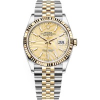 Cópia Rolex Datejust 36 Aço e amp; Relógio feminino com mostrador em ouro amarelo com motivo de palma dourada M126233-0037