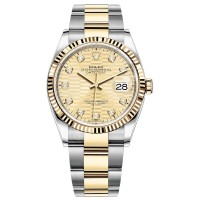 Relógio feminino Rolex Datejust 36 falso em ouro amarelo dourado com motivo canelado e mostrador de diamante M126233-0046